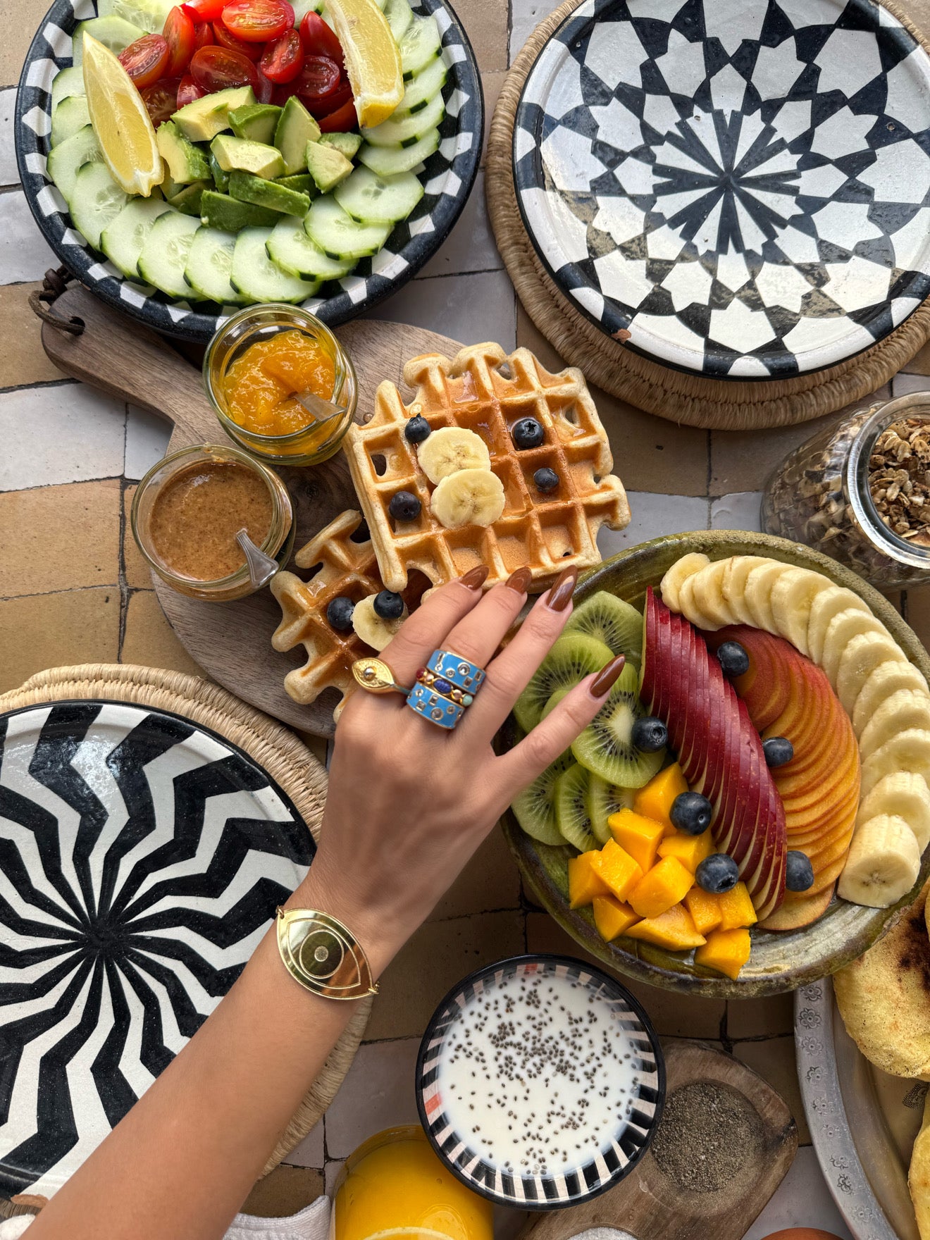 Blue Mixed-Shape Chunky Embellished Enamel Ring