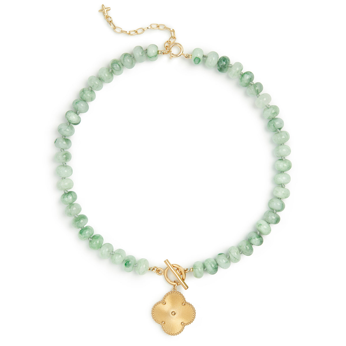 Jade Stone Natural Beaded Clover Charm Necklace