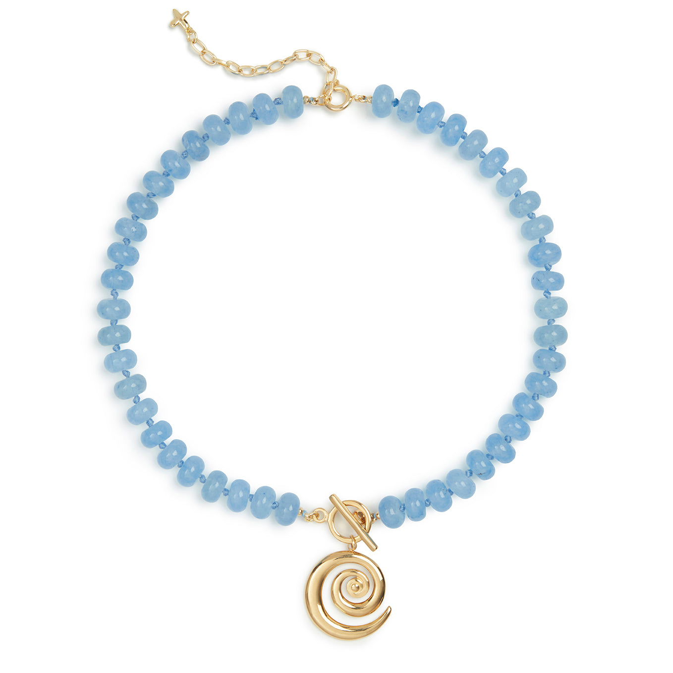 Blue Jade Stone Natural Beaded Swirl Charm Necklace