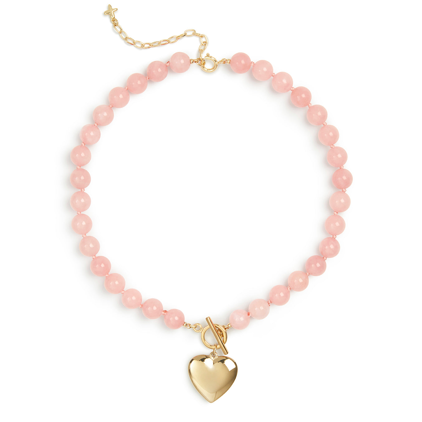Pink Jade Stone Natural Beaded Heart Charm Necklace