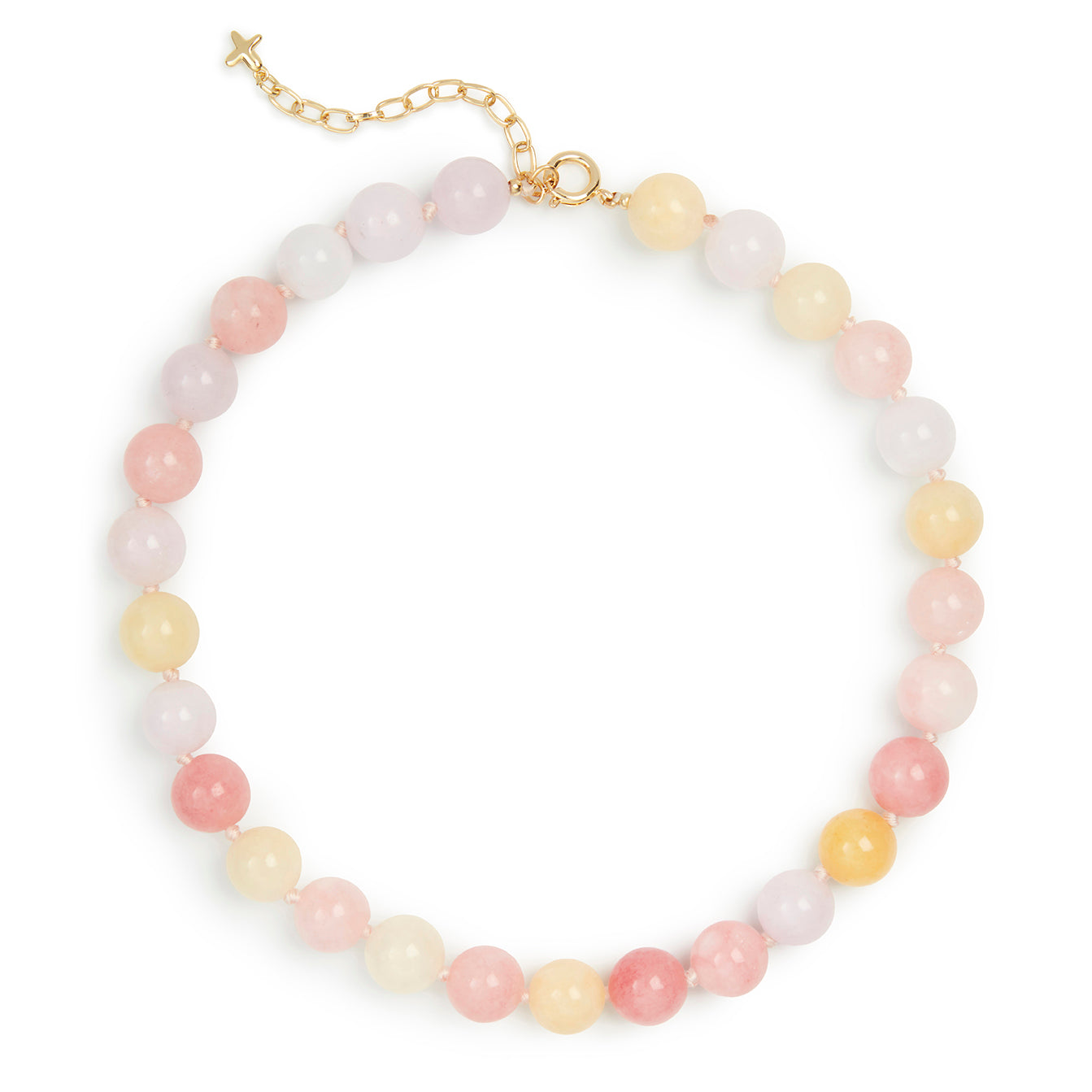 Pink, Yellow & White Mixed Jade Stone Natural Beaded Necklace