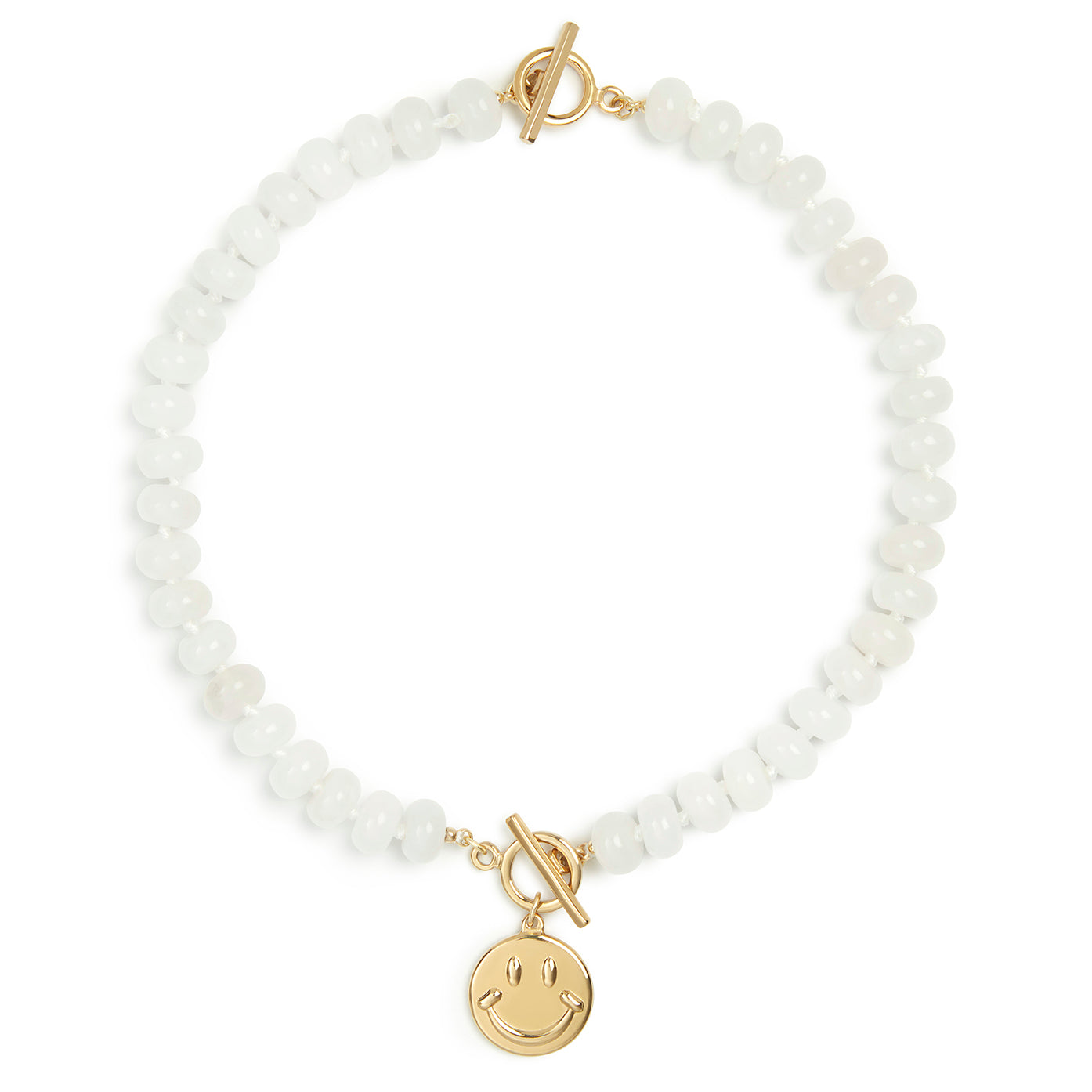 White Jade Stone Natural Beaded Smiley Charm 2-in-1 Necklace & Bracelet