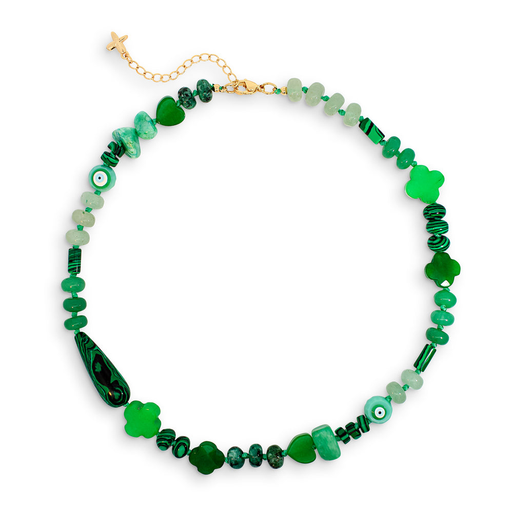 Green Jade Stone and Malachite Natural Beaded Necklace
