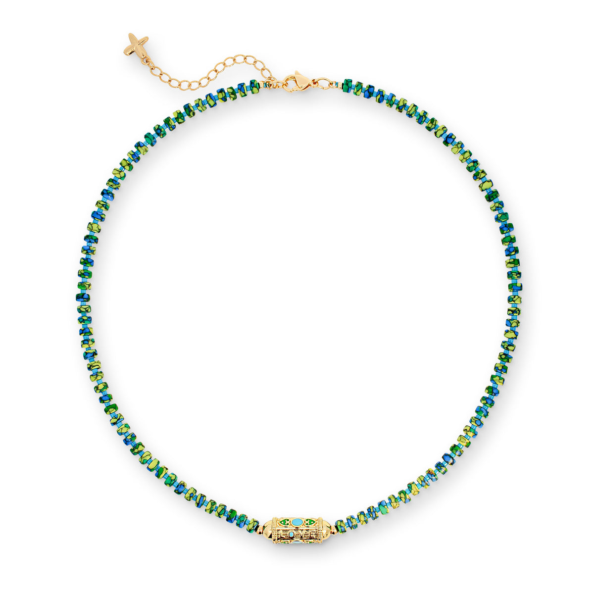 Green Natural Stone Beaded Charm Necklace