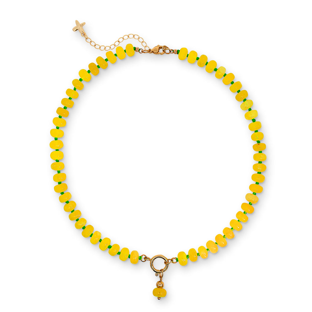 Neon Yellow Jade Stone Natural Beaded Necklace