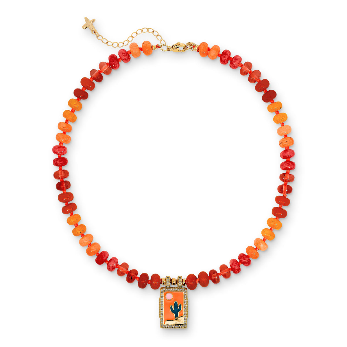 Coral Orange & Mixed Jade Stone Natural Beaded Charm Necklace