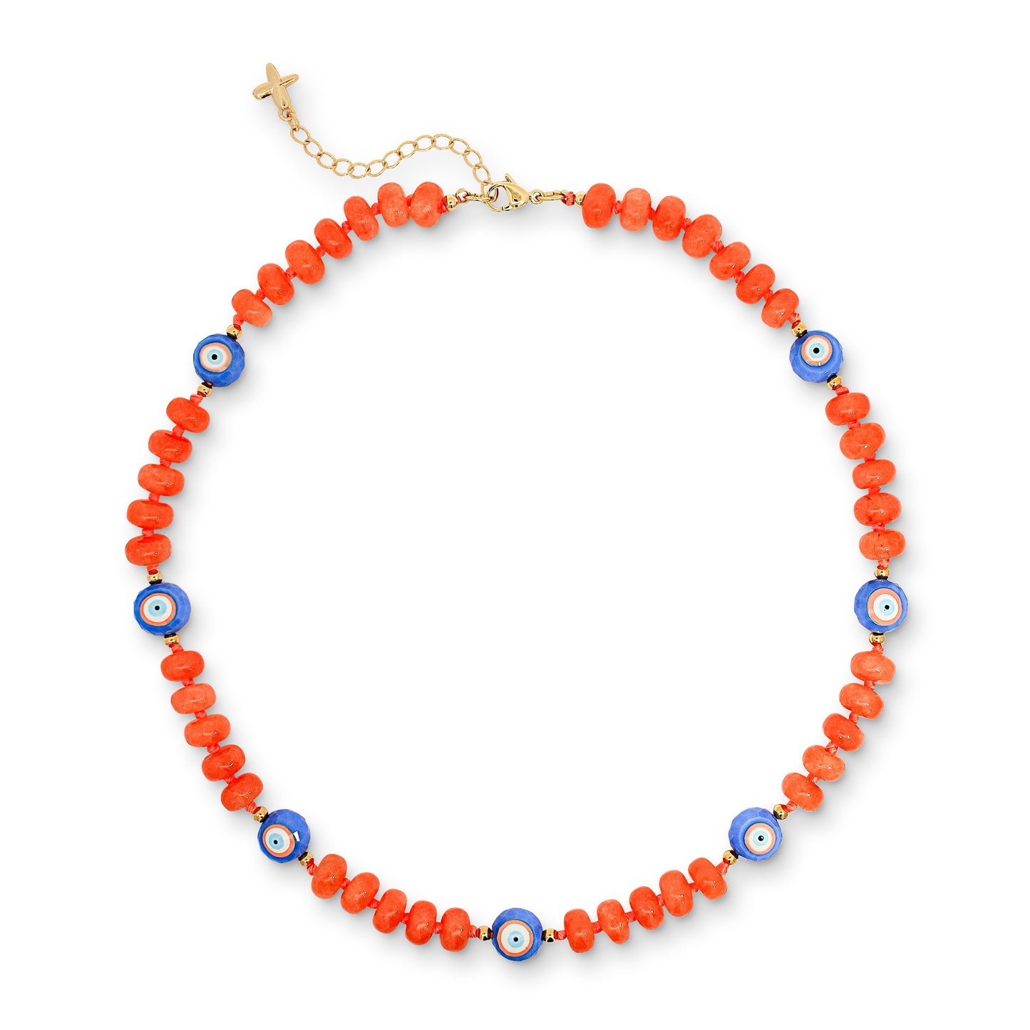 Orange and Lilac Evil Eye Mixed Jade Stone Natural Beaded Charm Necklace