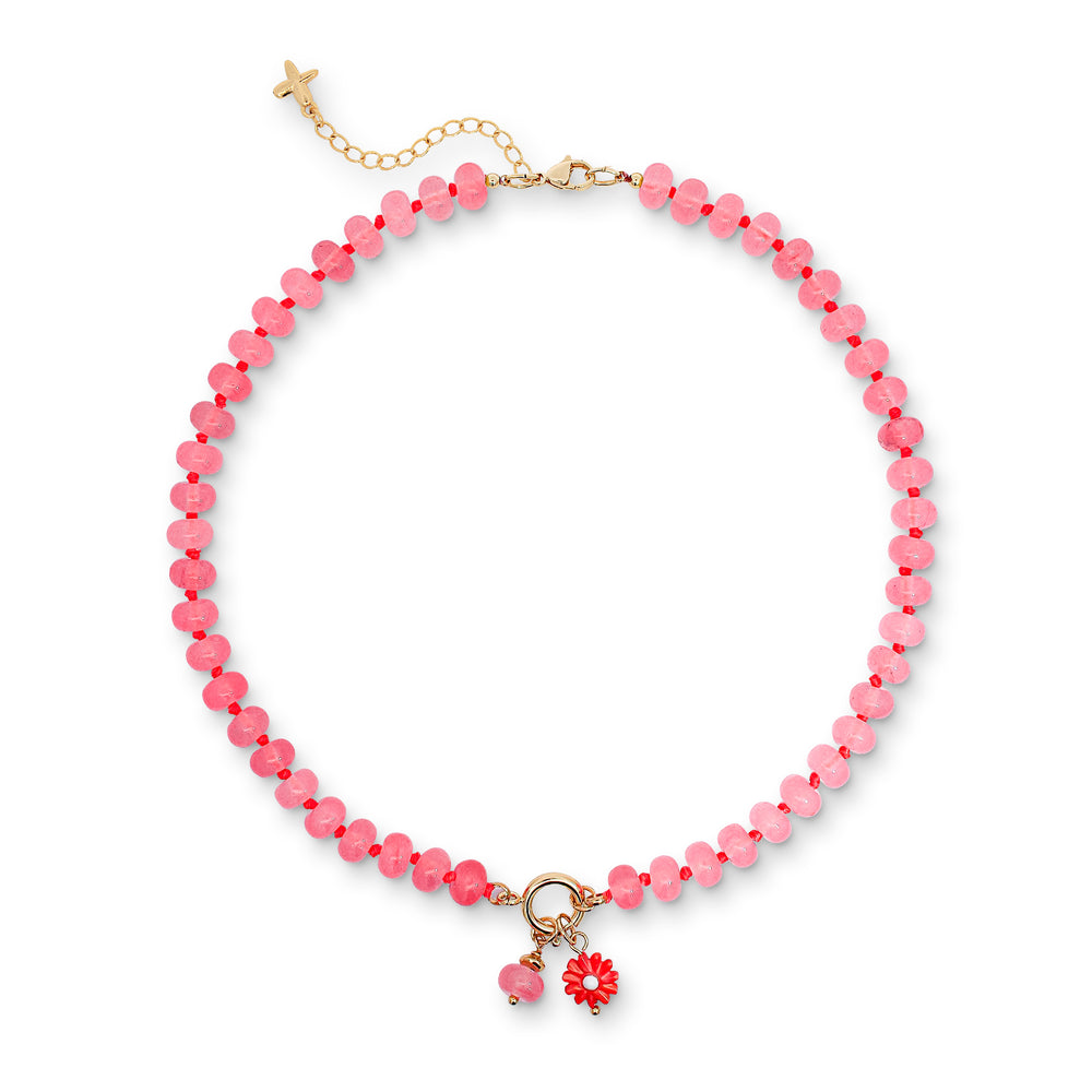 Neon Pink Jade Stone Natural Beaded Necklace