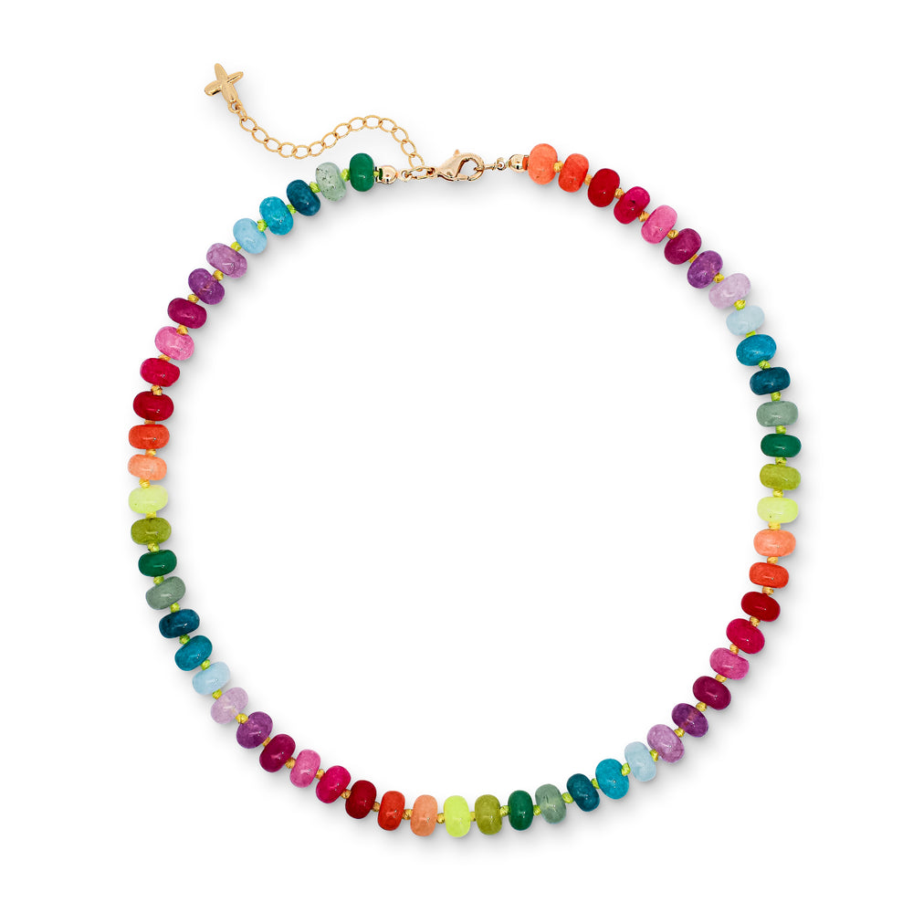 Multicoloured Rainbow Mixed Jade Stone Natural Beaded Necklace