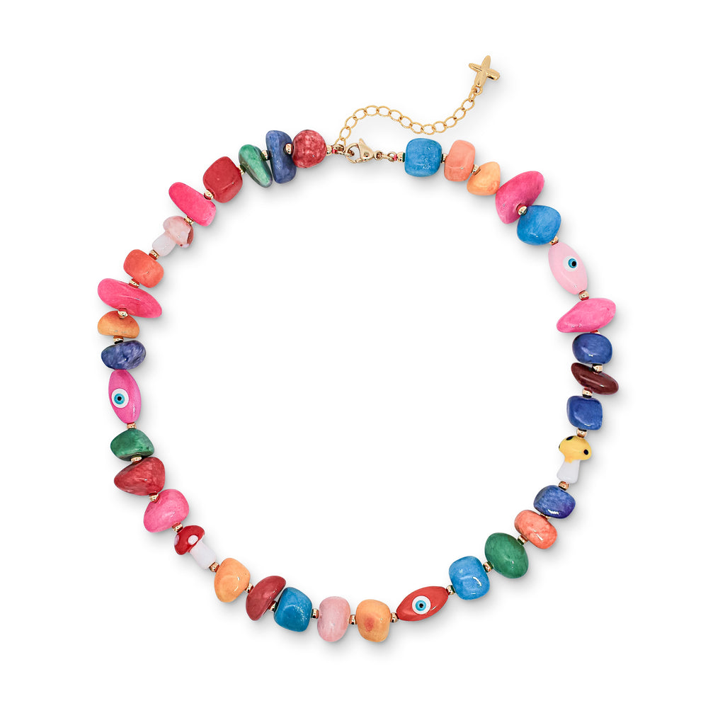 Multicoloured Rainbow Natural Stone Beaded Charm Necklace