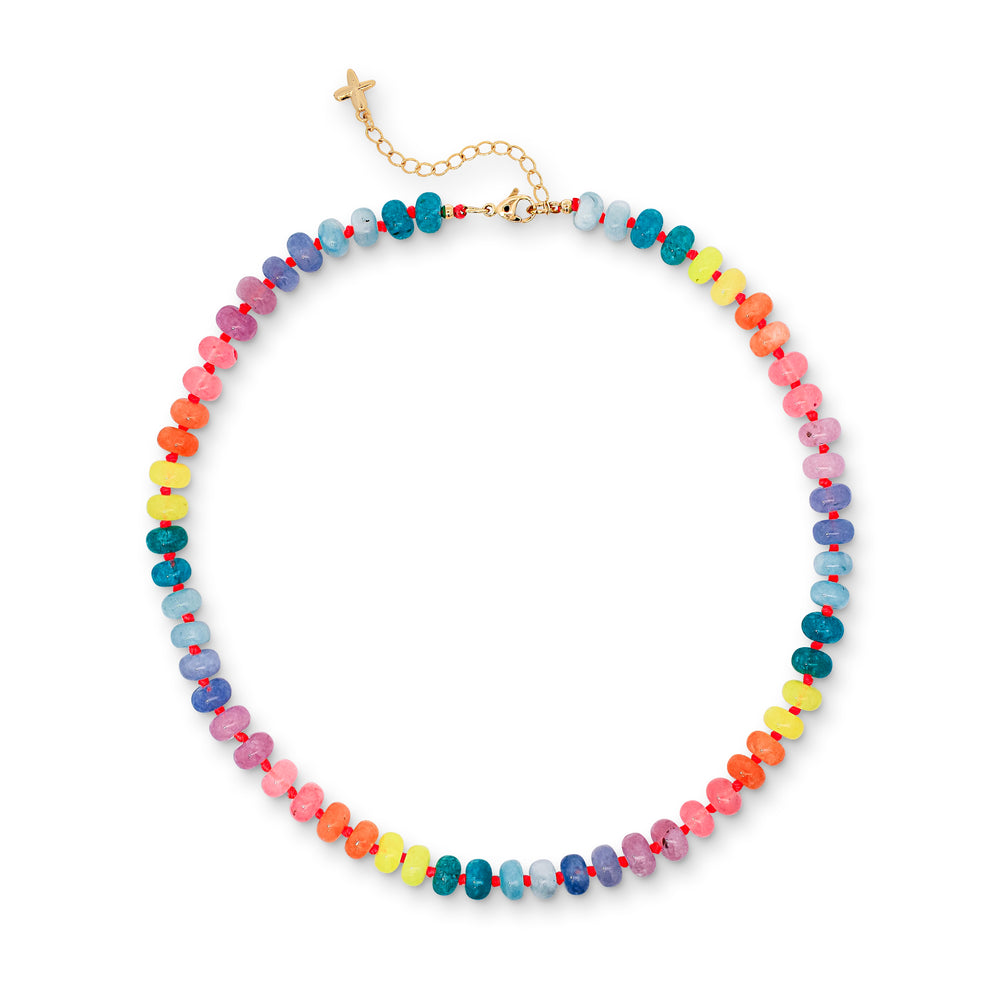 Multicoloured Rainbow Mixed Jade Stone Natural Beaded Necklace