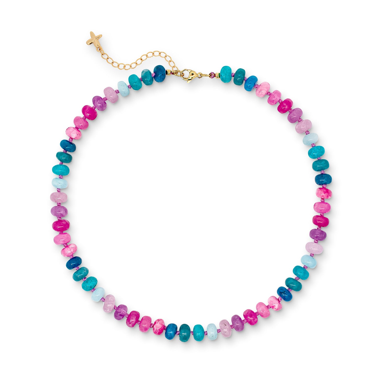 Purple, Pink and Blue Mixed Jade Stone Natural Beaded Necklace