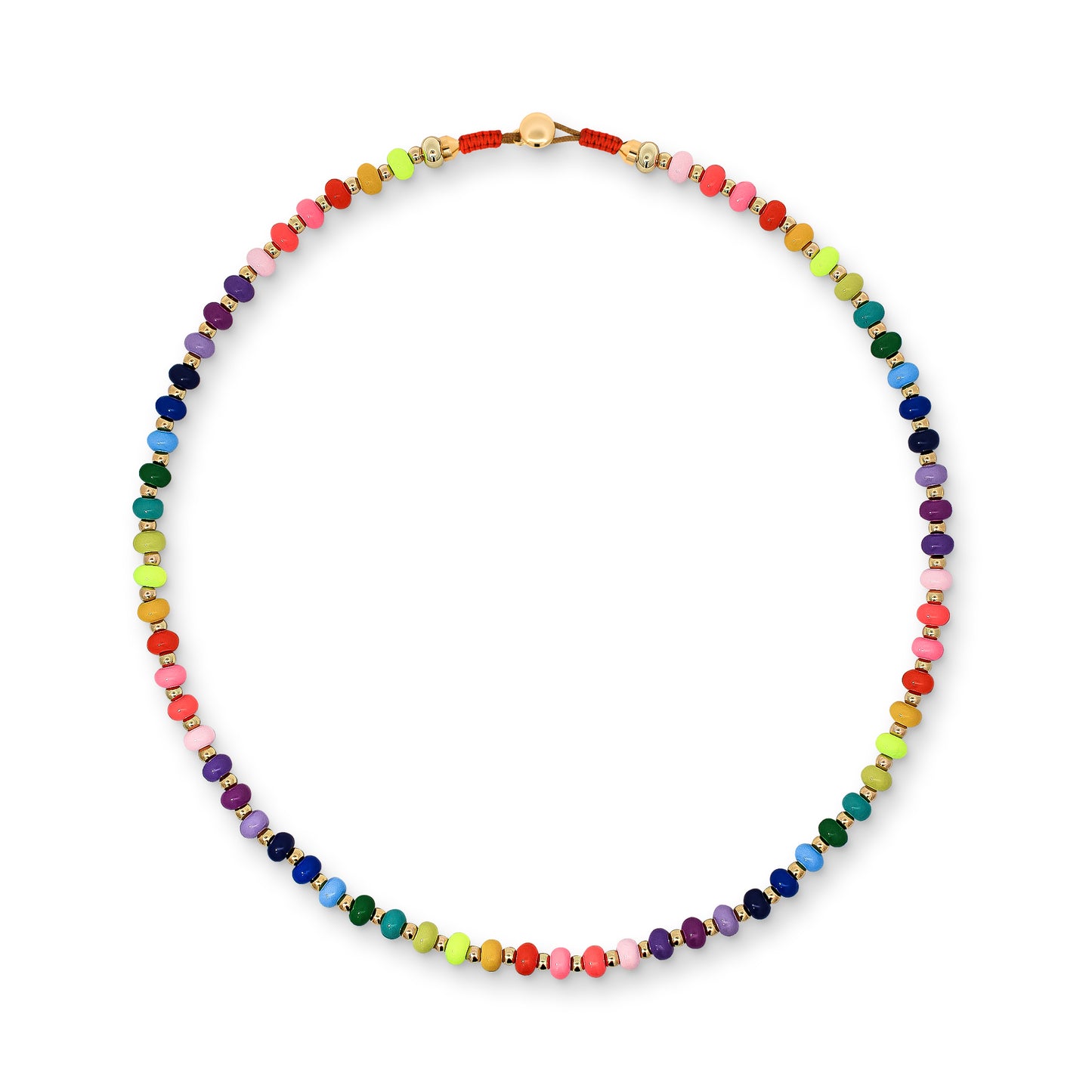 Multicoloured Rainbow and Gold Metal Beaded Necklace