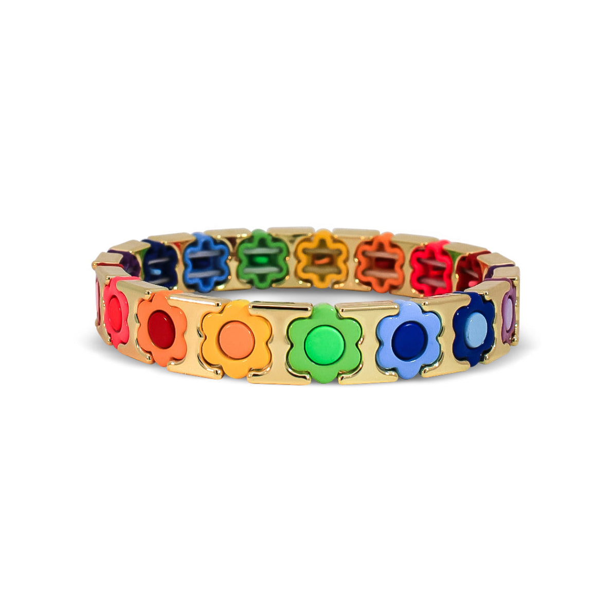 Multicoloured Rainbow Flower Tone Metal Beaded Bracelet