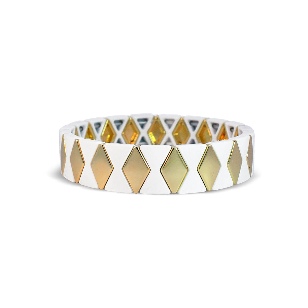 
                      
                        White and Gold Diamond Pattern Metal Bracelet
                      
                    