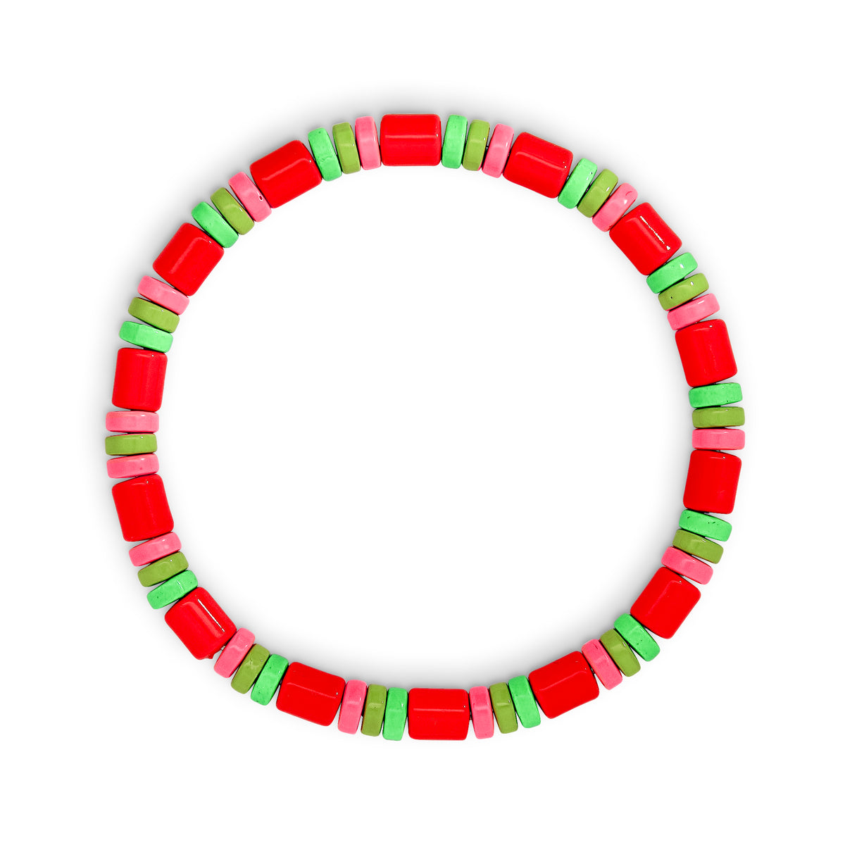 Red Neon Pink Green Metal Beaded Bracelet