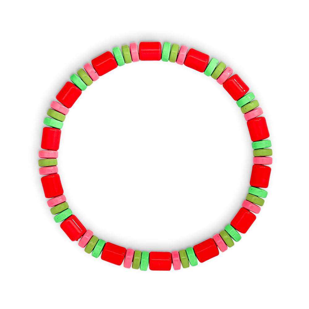 Red and Neon Metal Beaded Bracelet