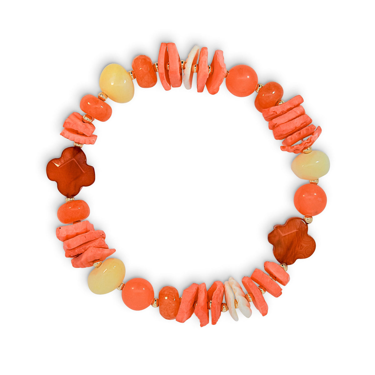 Coral Orange & Natural Shell Beaded Bracelet