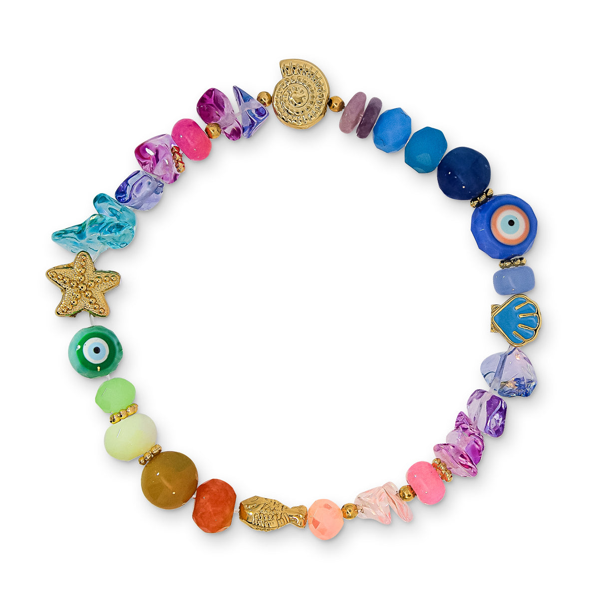 Multicoloured Rainbow Stone Glass Beaded Charm Bracelet