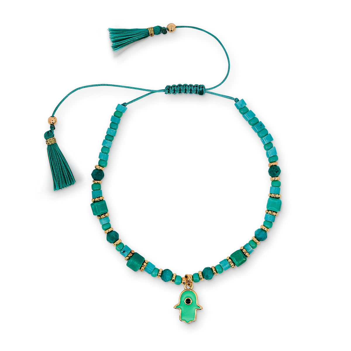 Tuquoise Hamsa Stone Beaded Charm Bracelet