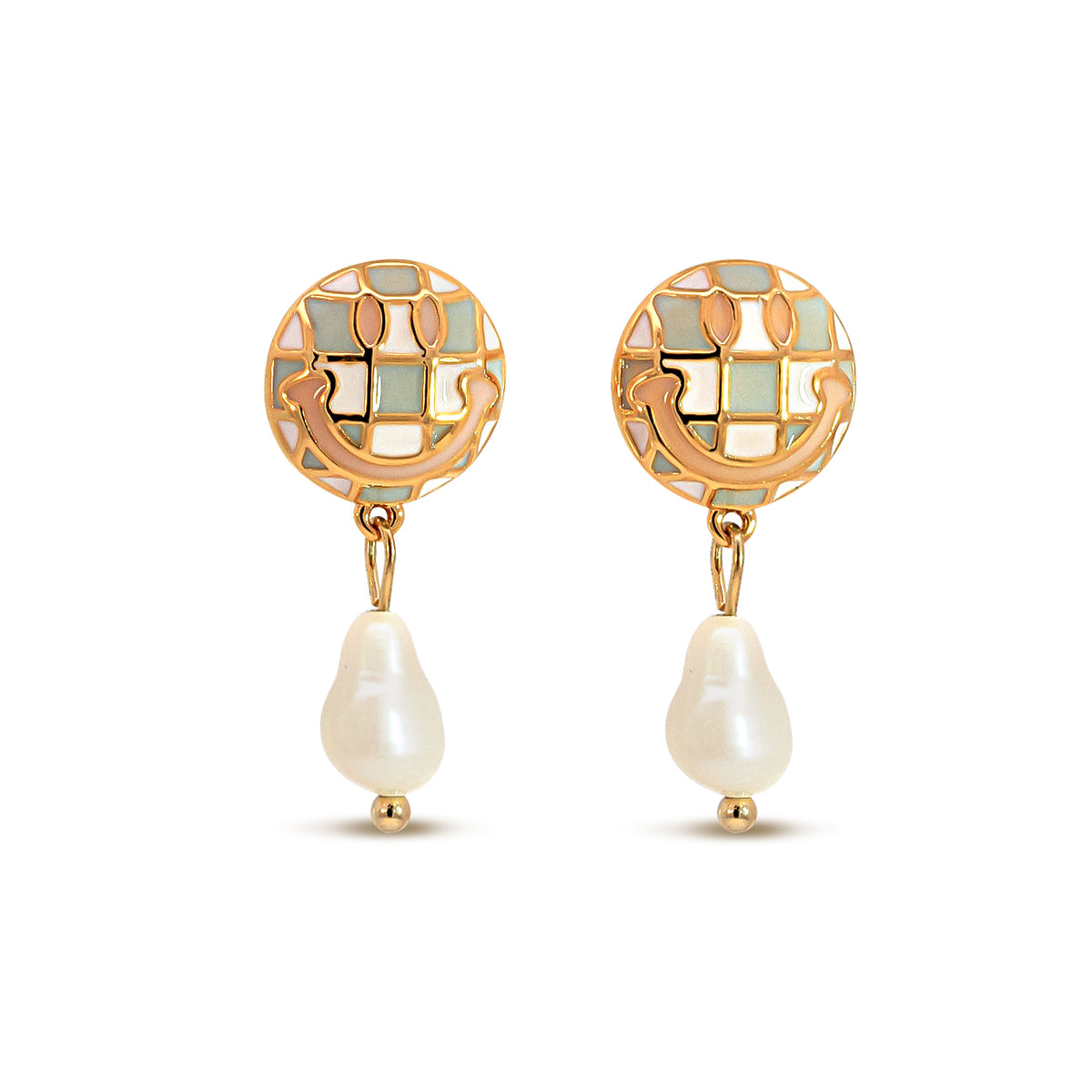 Pink Smiley Face Earrings Drop Pearl