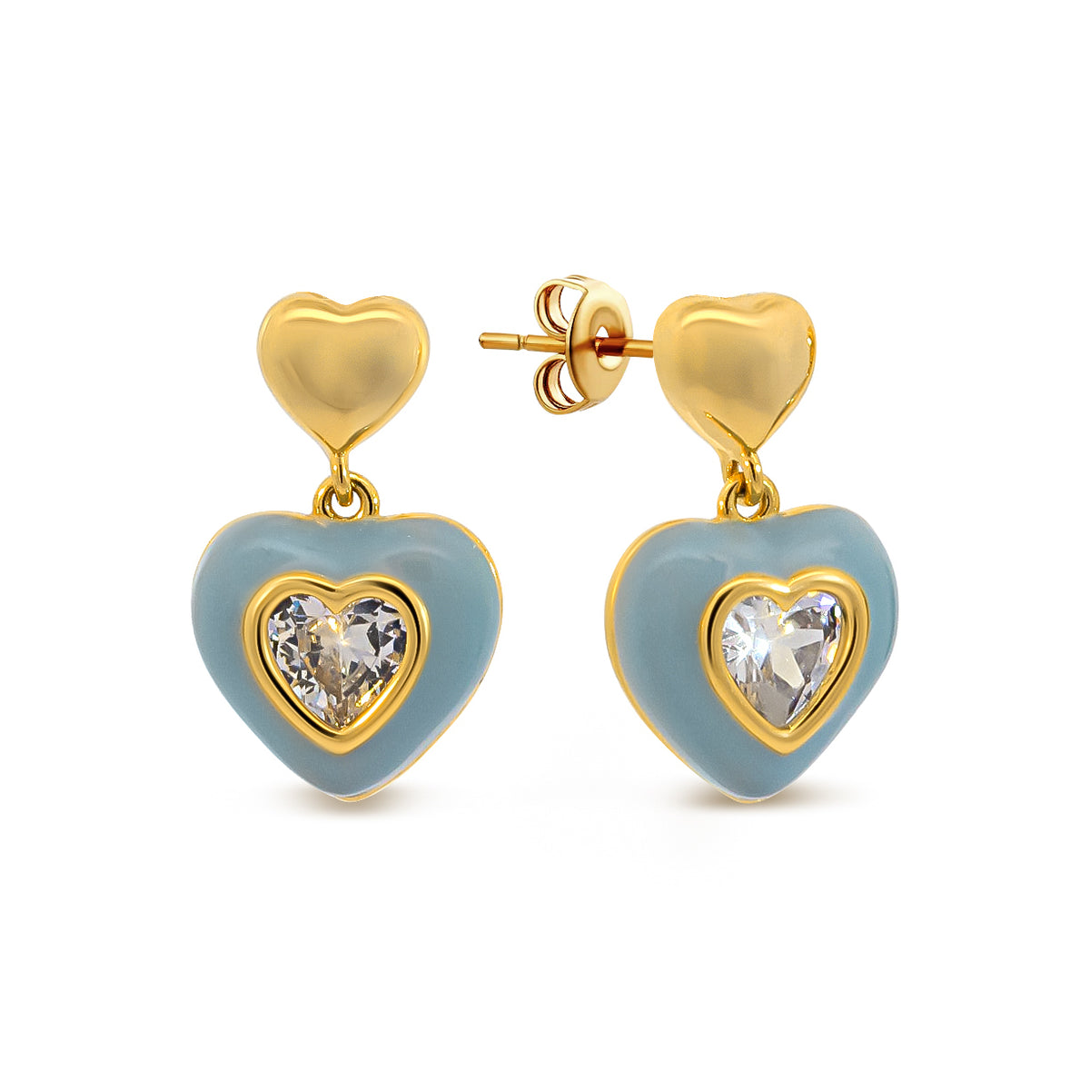 Light Blue Embellished Heart Drop Earrings