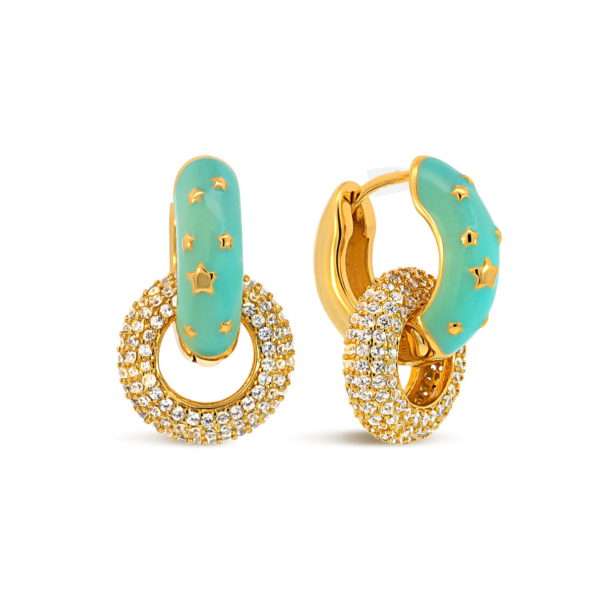 Light Green Star Full Pave Hoop Earrings