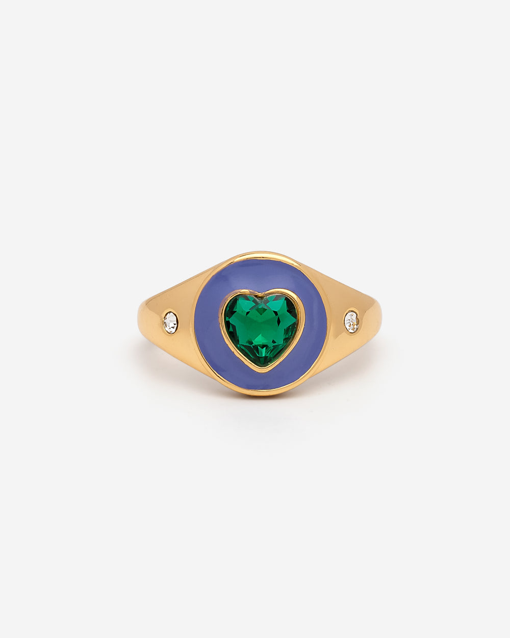 Purple Enamel with Green Cubic Zirconia Heart Ring