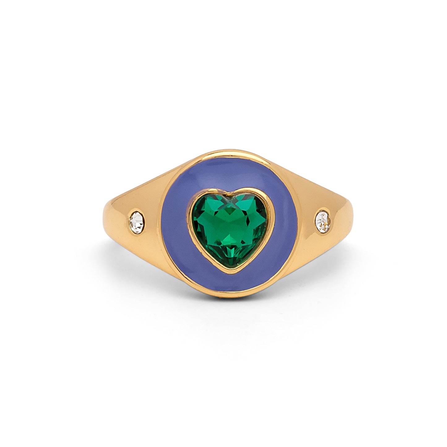 Purple Enamel with Green Cubic Zirconia Heart Ring