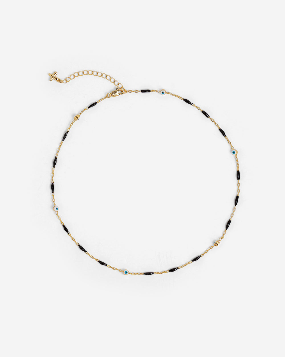 Black Enamel and Evil Eye Chain Necklace