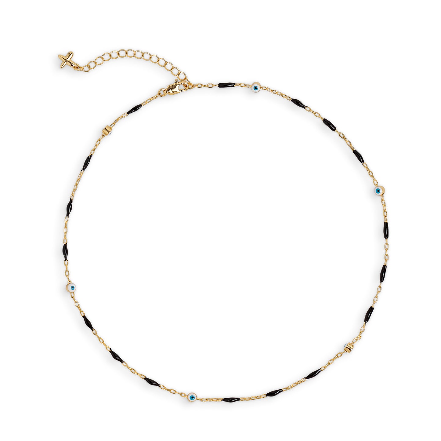 Black Enamel and Evil Eye Chain Necklace