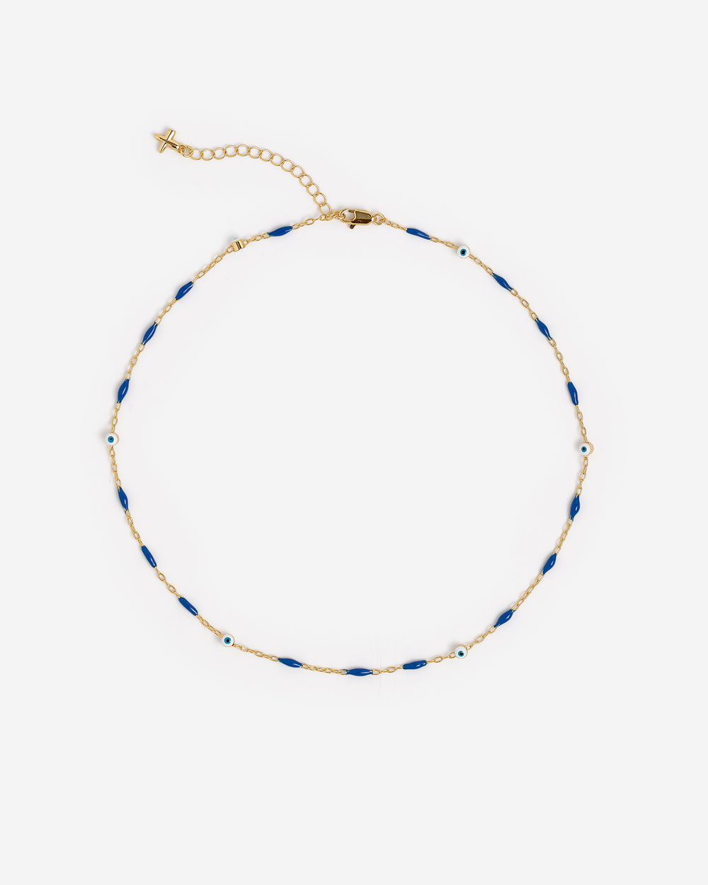 Blue Enamel and Evil Eye Chain Necklace