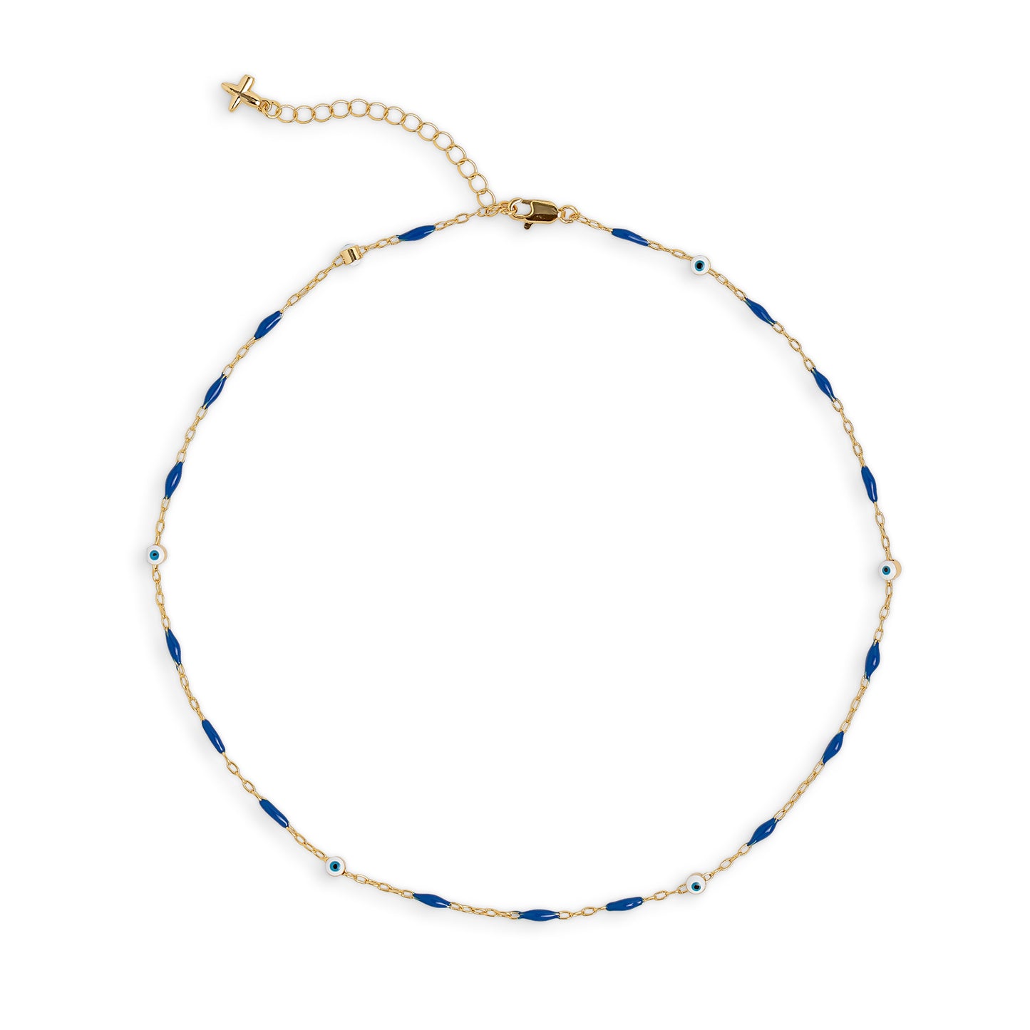 Blue Enamel and Evil Eye Chain Necklace