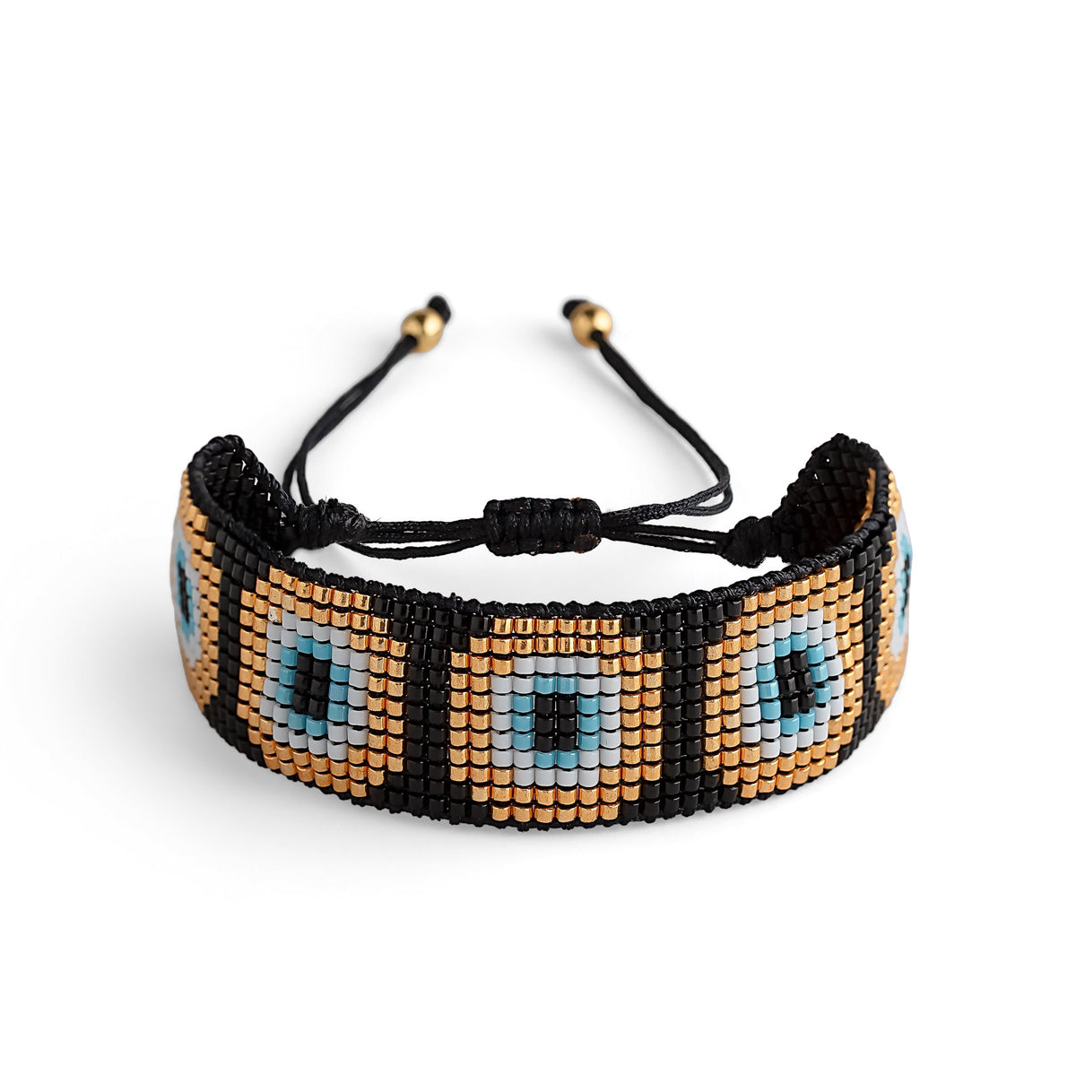 Black Gold White Blue Evil Eye Japanese Miyuki Beaded Bracelet