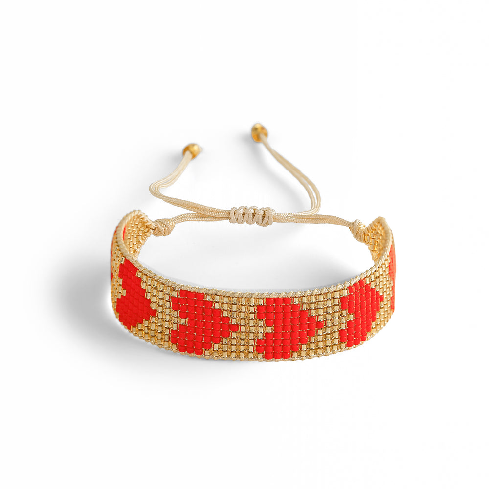 Gold and Orange Heart Japanese Miyuki Beaded  Bracelet