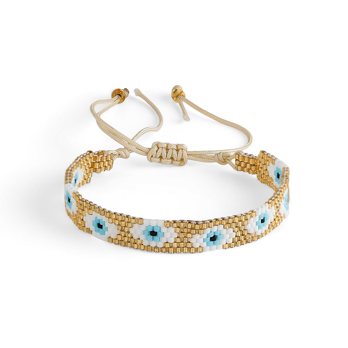 Gold Blue Evil Eye Japanese Miyuki Beaded Bracelet