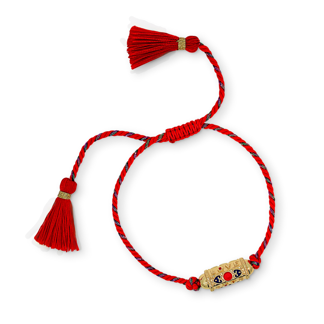 Red Love Charm Plaited Cord Bracelet with Tassels