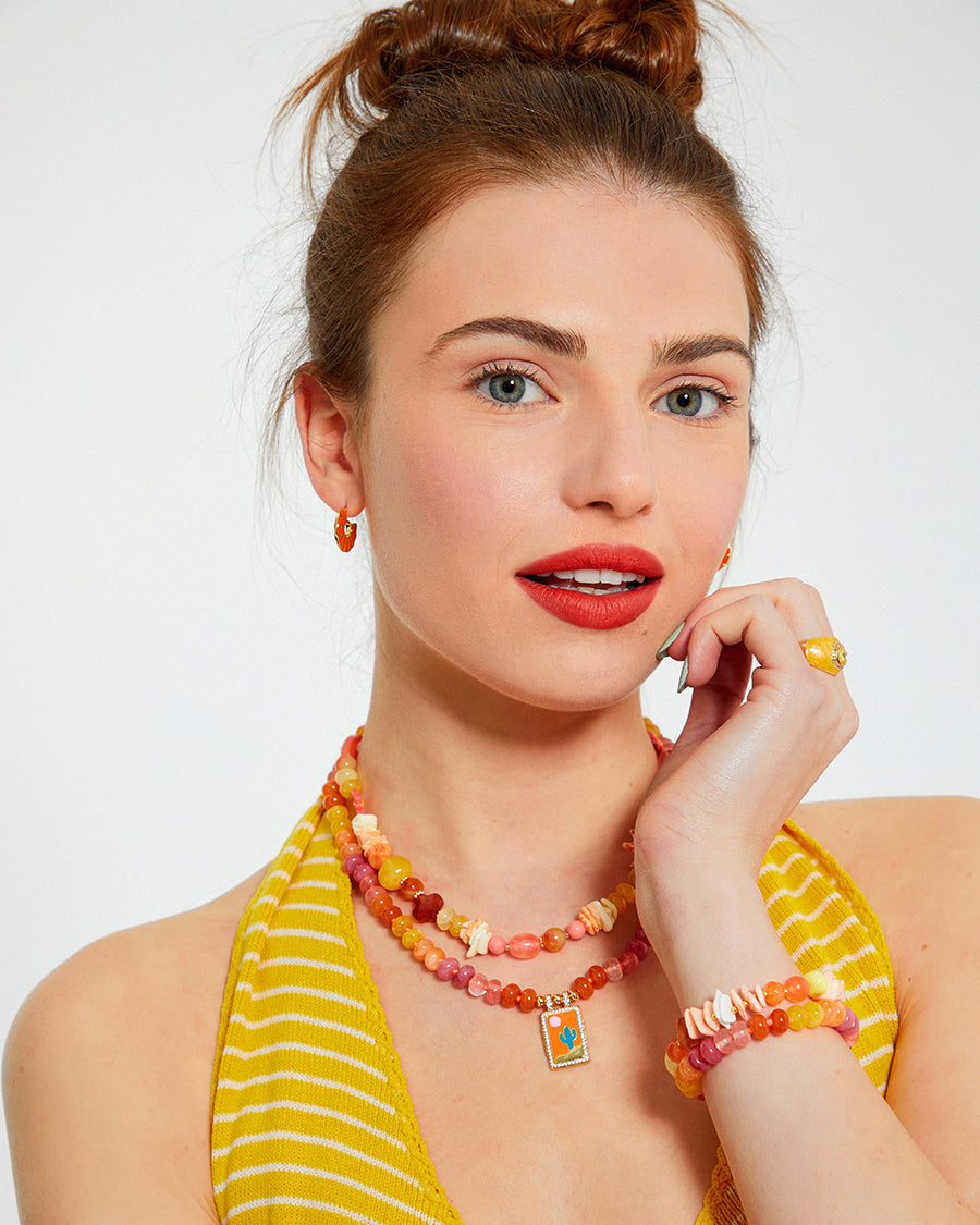 Coral, Orange & Yellow Natural Shell and Beaded Bracelet