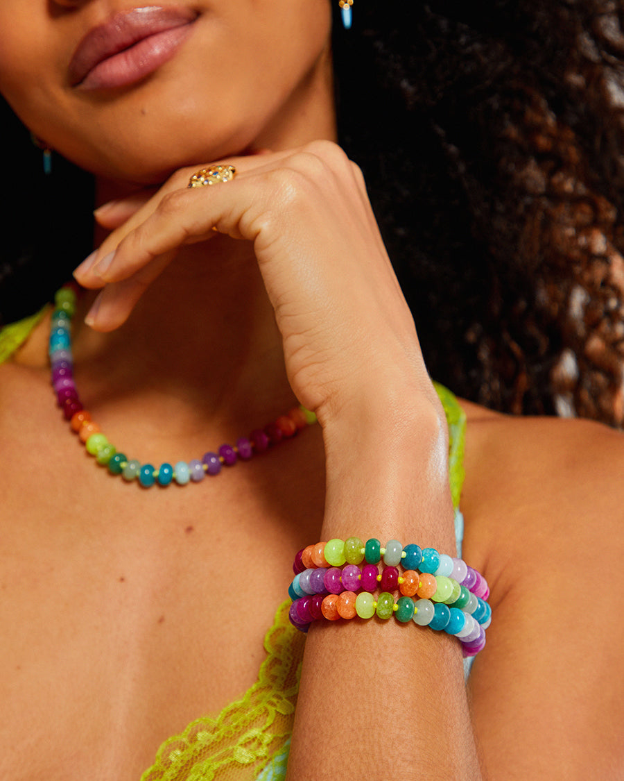 Multicoloured Rainbow Mixed Jade Stone Natural Beaded Bracelet