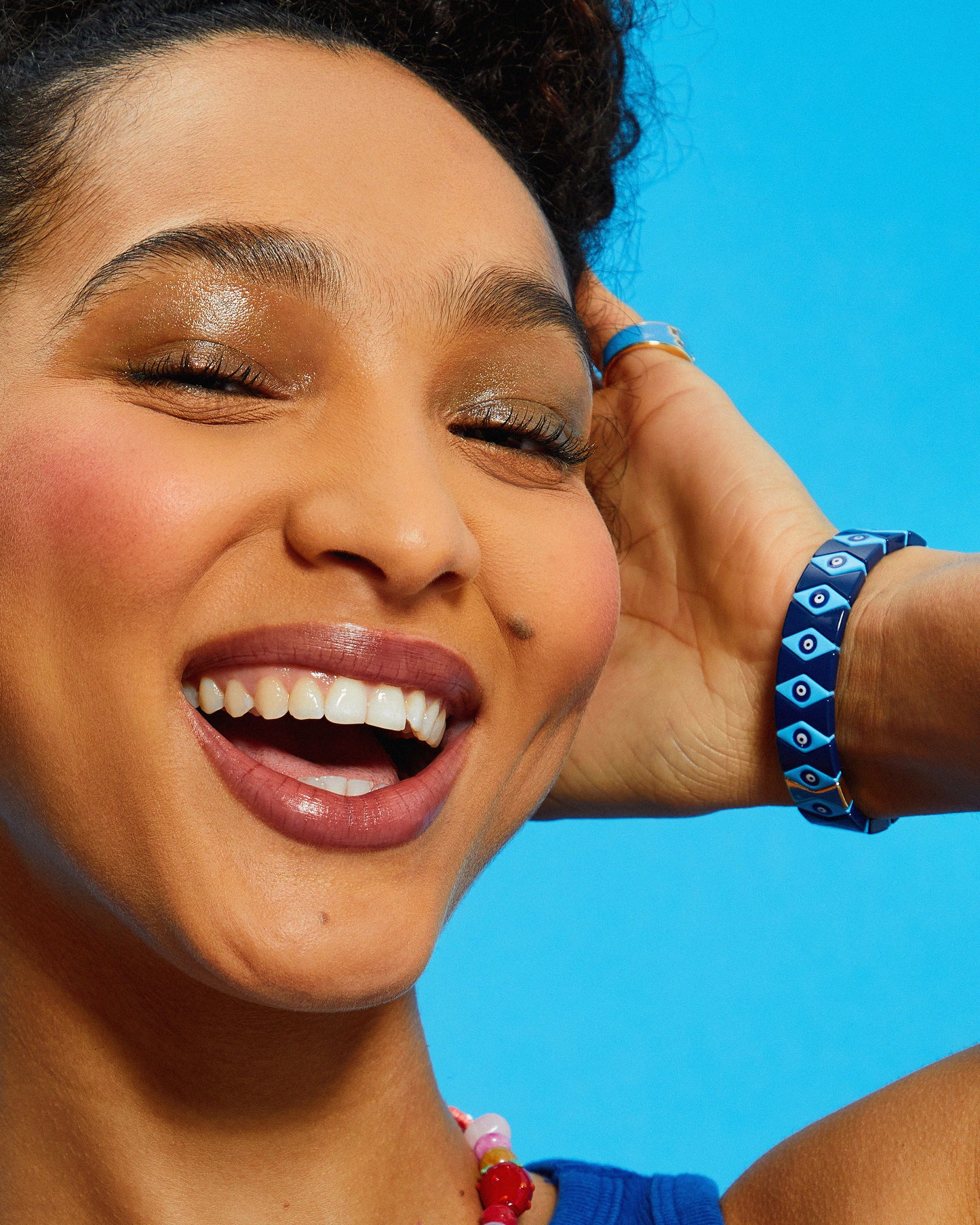 Blue Evil Eye Diamond Pattern Metal Bracelet