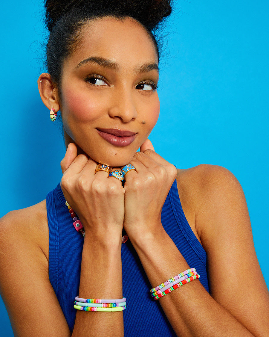 Red and Neon Pink and Green Metal Beaded Bracelet
