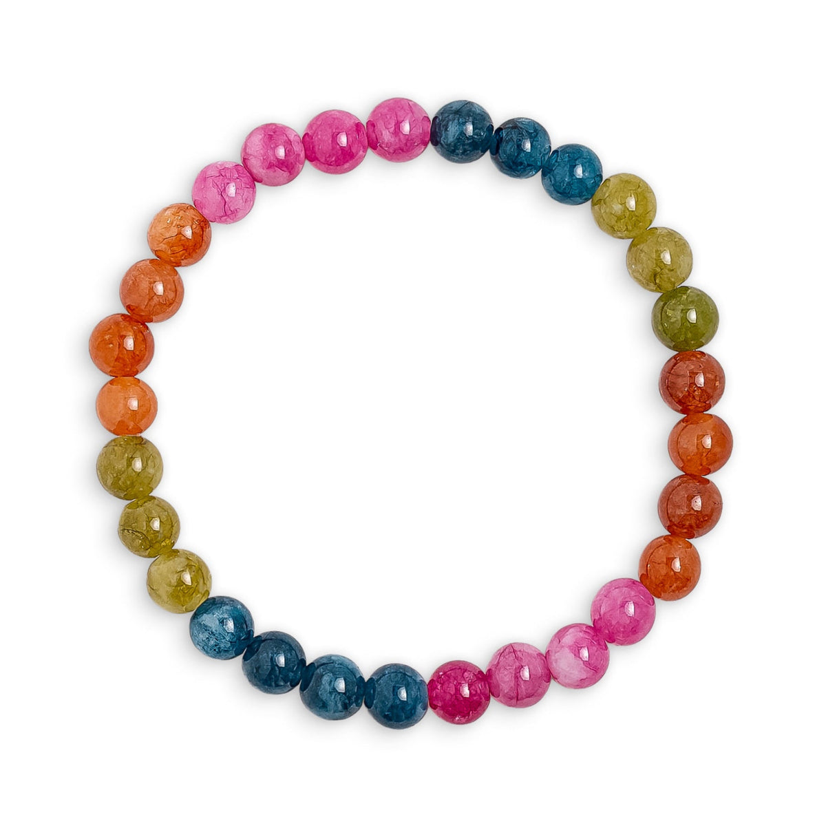 Multicoloured Mixed Jade Round Beaded Bracelet