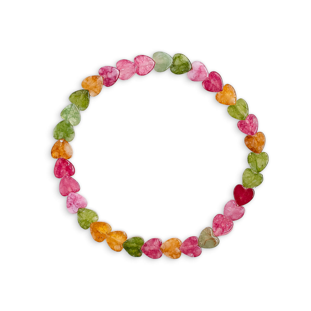Multicoloured Mixed Jade Stone Heart Bracelet