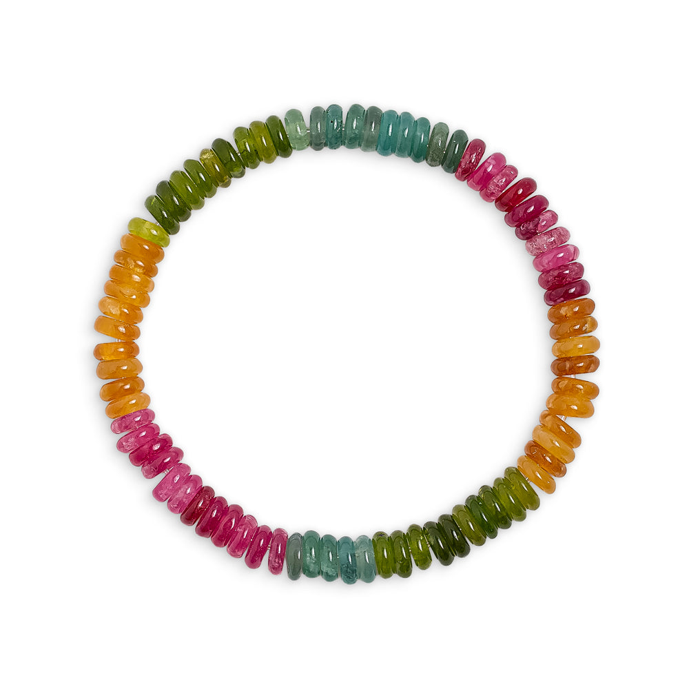 Multicoloured Mixed Jade Stone Flat Beaded Bracelet