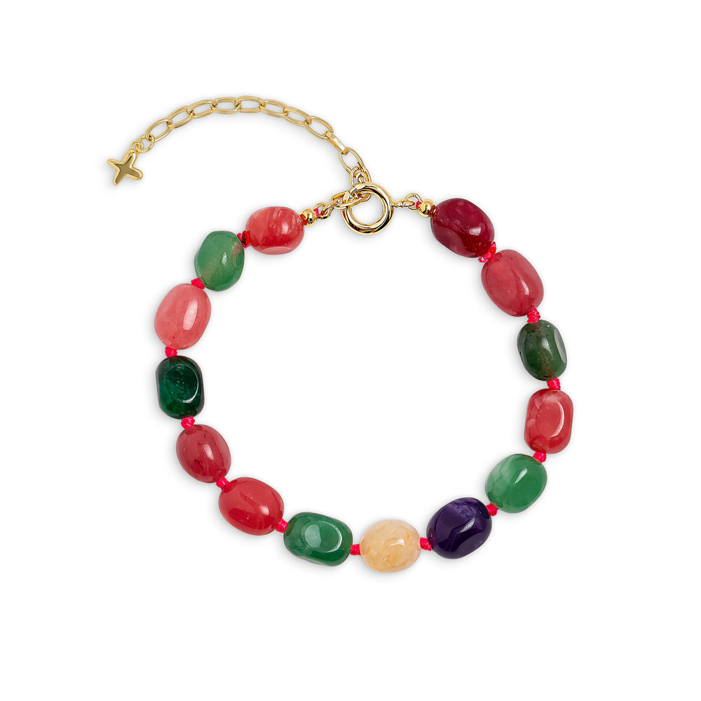 Multicoloured Mixed Jade Stone Chunky Beaded Bracelet