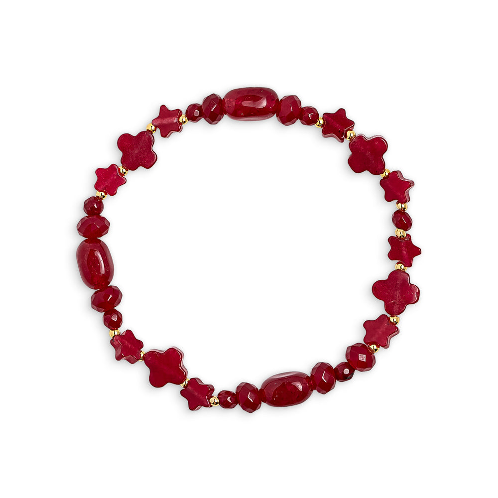 Red Jade Stone Star Beaded Bracelet