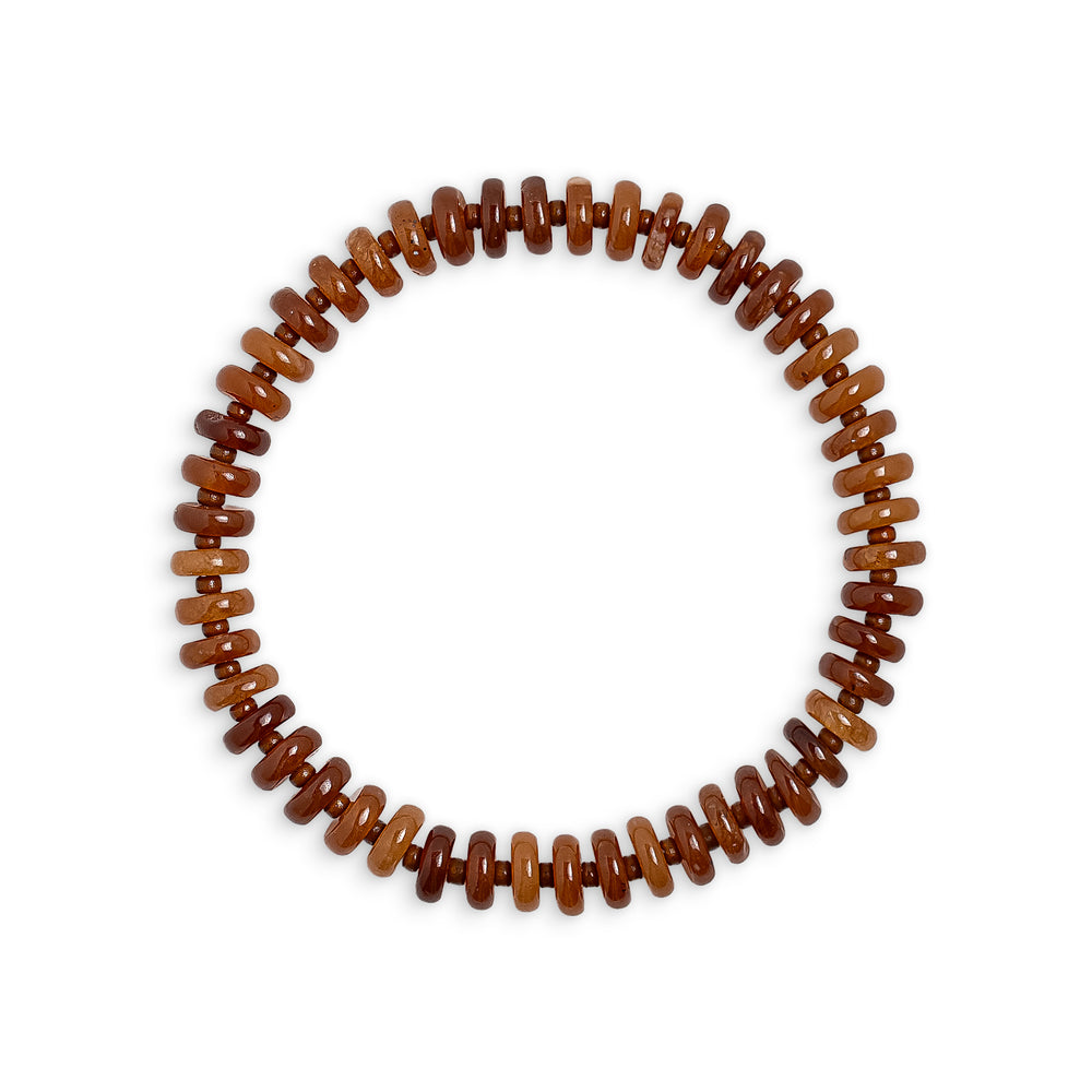 Brown Flat Jade Stone Flat Beaded Bracelet