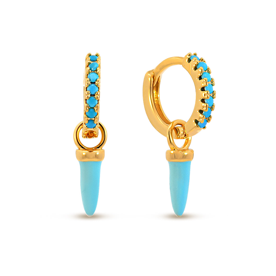 Natural Stone Huggie Hoop Earrings Enamel Horn