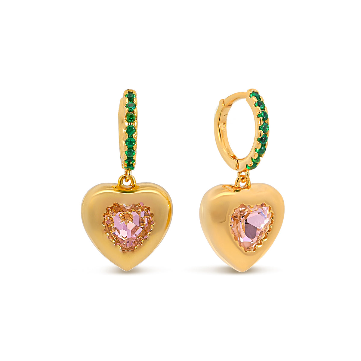 Pink Heart Drop Huggie Hoop Earrings