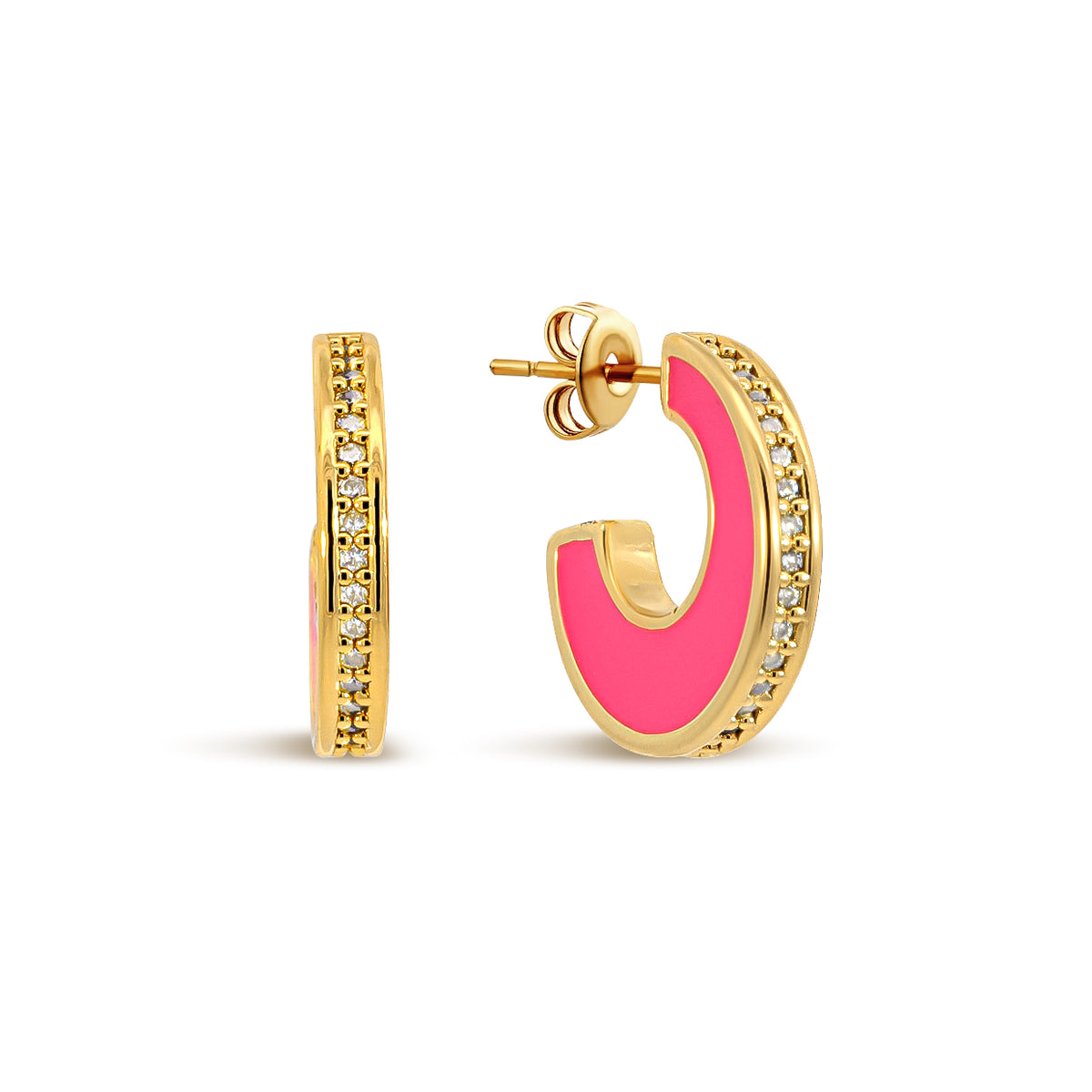 Neon Pink Block Half Hoop Earrings